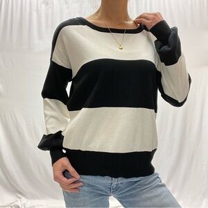 Women’s Black & White Striped Crewneck Sweater